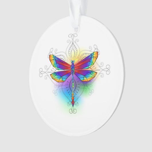 Rainbow Polygonal Dragonfly Ornament (Vorderseite)