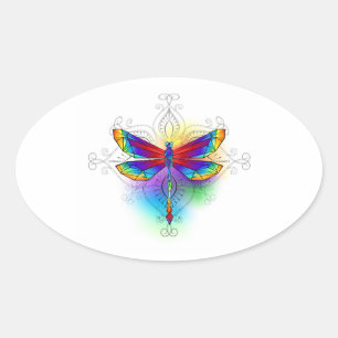 Rainbow Polygonal Dragonfly Ovaler Aufkleber