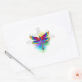 Rainbow Polygonal Dragonfly Ovaler Aufkleber (Umschlag)