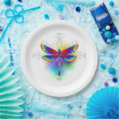 Rainbow Polygonal Dragonfly Pappteller (Party)