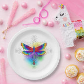 Rainbow Polygonal Dragonfly Pappteller (Party)
