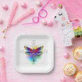 Rainbow Polygonal Dragonfly Pappteller (Party)