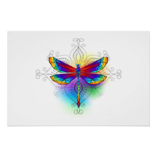 Rainbow Polygonal Dragonfly Poster