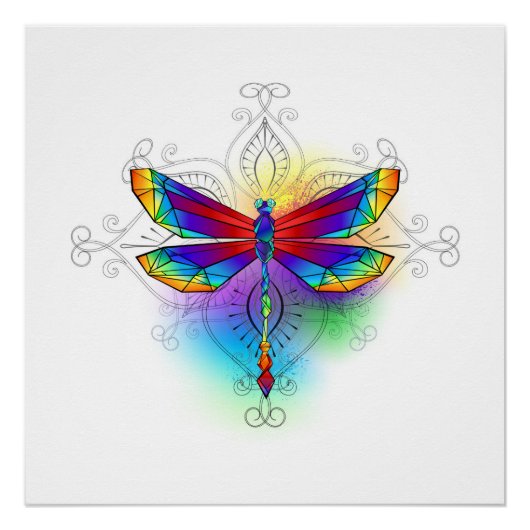 Rainbow Polygonal Dragonfly Poster (Vorderseite)