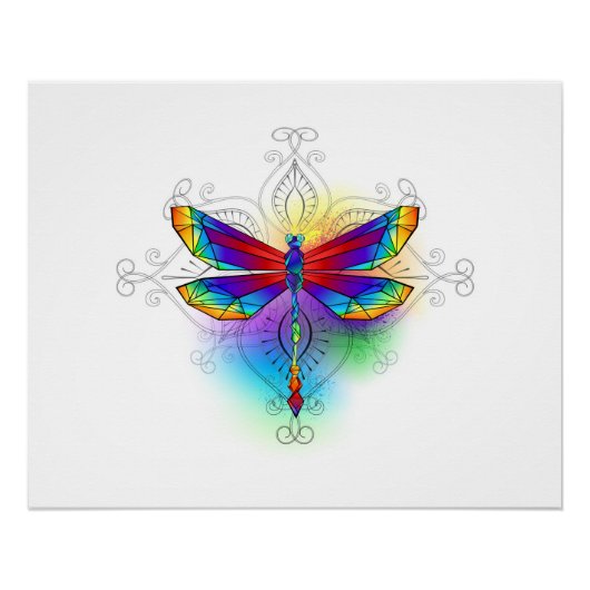 Rainbow Polygonal Dragonfly Poster (Vorderseite)