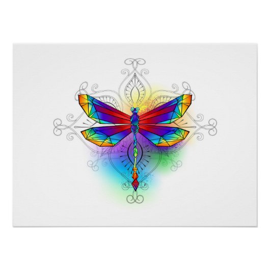 Rainbow Polygonal Dragonfly Poster (Vorderseite)