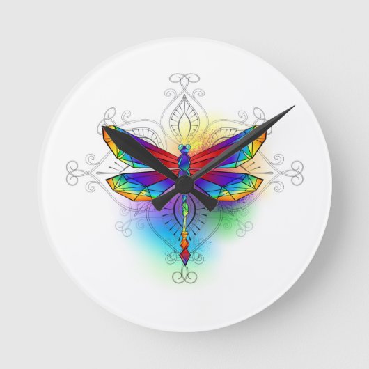 Rainbow Polygonal Dragonfly Runde Wanduhr (Vorderseite)