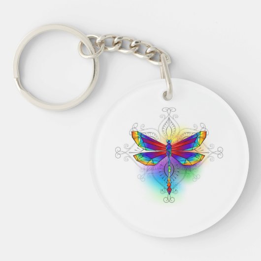 Rainbow Polygonal Dragonfly Schlüsselanhänger (Vorderseite)