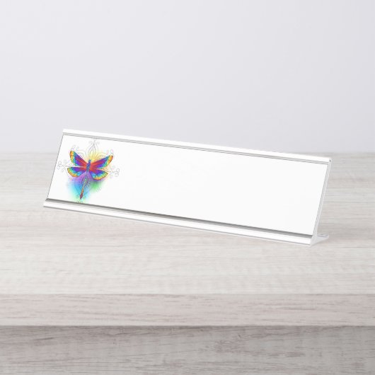 Rainbow Polygonal Dragonfly Schreibtischnamensplakette (Vorderseite )