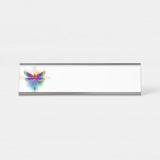 Rainbow Polygonal Dragonfly Schreibtischnamensplakette (Vorderseite )