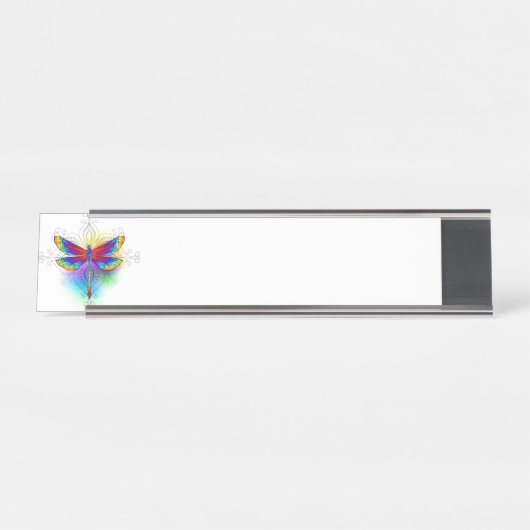 Rainbow Polygonal Dragonfly Schreibtischnamensplakette (Vorderseite )