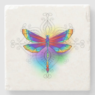 Rainbow Polygonal Dragonfly Steinuntersetzer