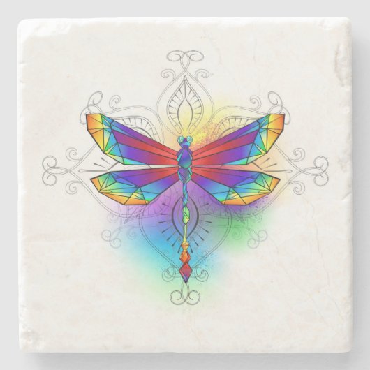 Rainbow Polygonal Dragonfly Steinuntersetzer (Vorderseite)