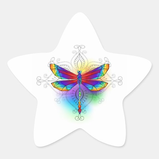 Rainbow Polygonal Dragonfly Stern-Aufkleber (Vorderseite)