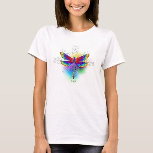 Rainbow Polygonal Dragonfly T-Shirt (Vorderseite)