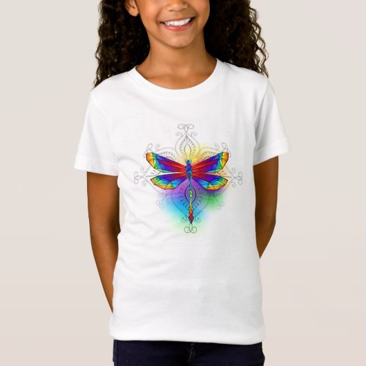 Rainbow Polygonal Dragonfly T-Shirt (Vorderseite)