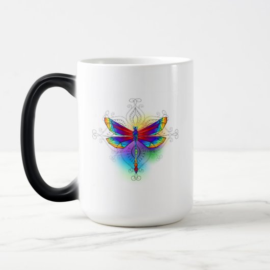 Rainbow Polygonal Dragonfly Verwandlungstasse (Links)