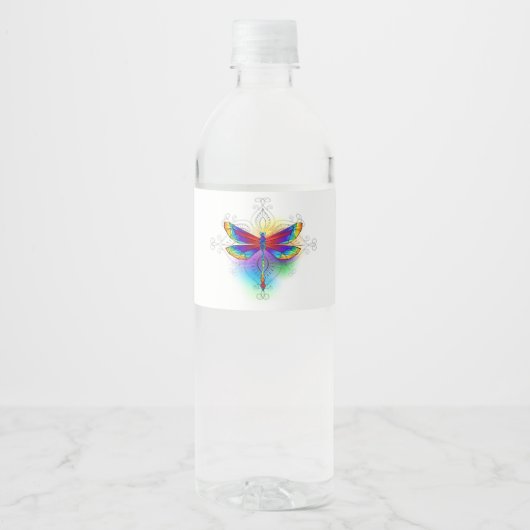 Rainbow Polygonal Dragonfly Wasserflaschenetikett (Vorderseite)