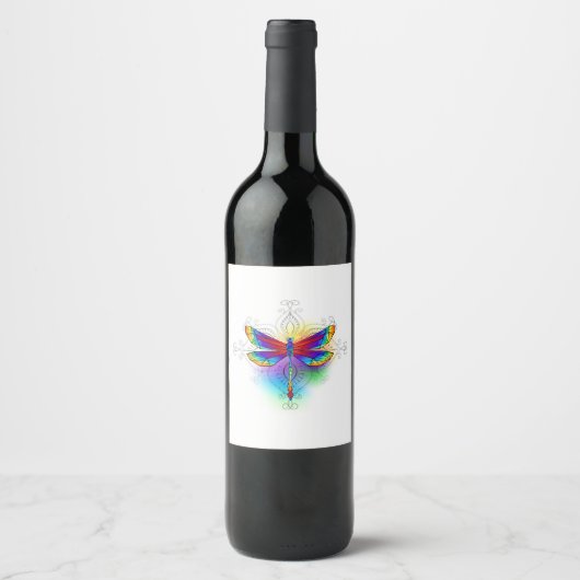 Rainbow Polygonal Dragonfly Weinetikett (Vorderseite)