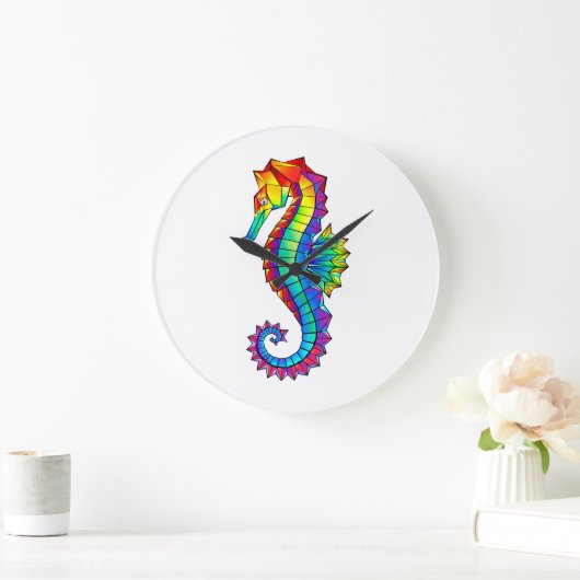 Rainbow Polygonal Seahorse Große Wanduhr (Zuhause)