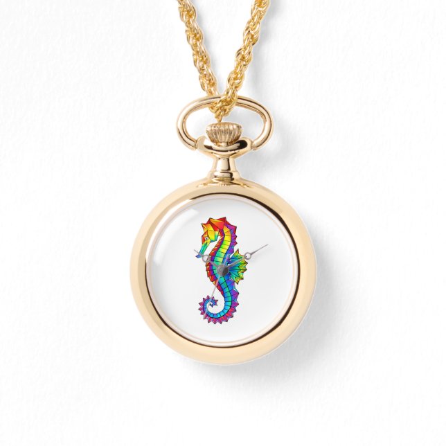 Rainbow Polygonal Seepferd Armbanduhr (Vorderseite)