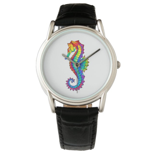 Rainbow Polygonal Seepferd Armbanduhr (Vorderseite)
