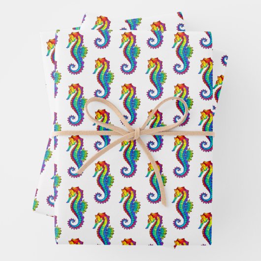 Rainbow Polygonal Seepferd Geschenkpapier Set (Beispiel)