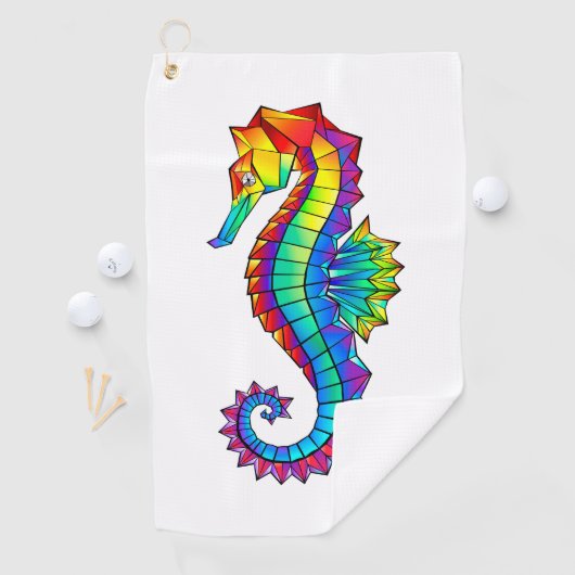 Rainbow Polygonal Seepferd Golfhandtuch (Insitu)