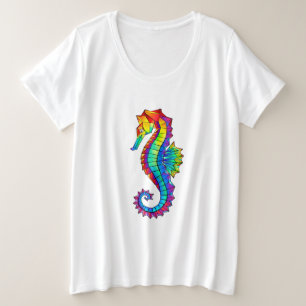 Rainbow Polygonal Seepferd Große Größe T-Shirt