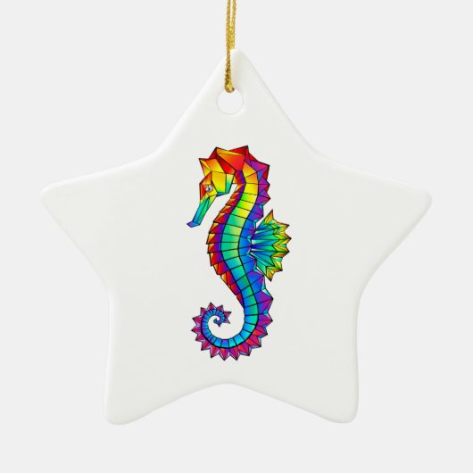Rainbow Polygonal Seepferd Keramik Ornament (Vorne)