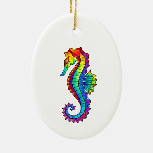 Rainbow Polygonal Seepferd Keramik Ornament (Hinten)