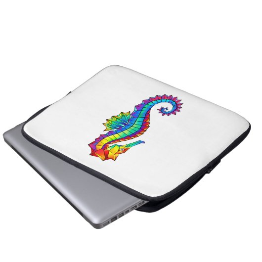 Rainbow Polygonal Seepferd Laptopschutzhülle (Vorne Knopf)