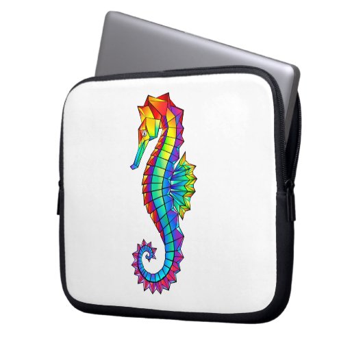 Rainbow Polygonal Seepferd Laptopschutzhülle (Vorderseite Links)