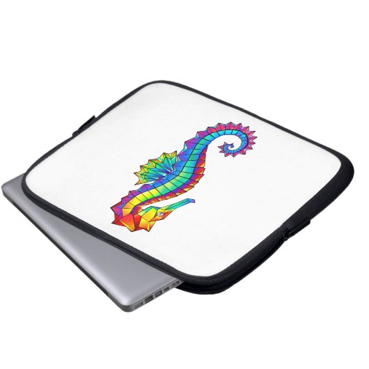 Rainbow Polygonal Seepferd Laptopschutzhülle (Vorne Knopf)