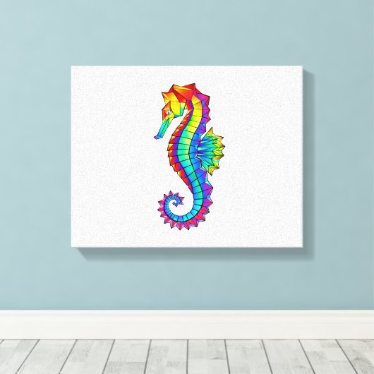 Rainbow Polygonal Seepferd Leinwanddruck (Insitu (Holzboden))