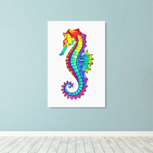 Rainbow Polygonal Seepferd Leinwanddruck (Insitu (Holzboden))