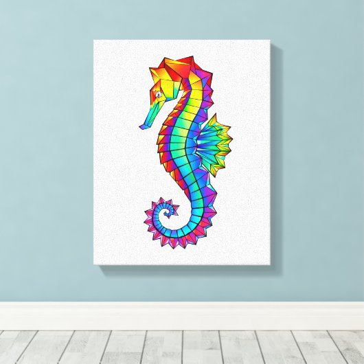 Rainbow Polygonal Seepferd Leinwanddruck (Insitu (Holzboden))