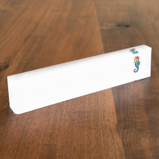 Rainbow Polygonal Seepferd Namensplakette (Seite)