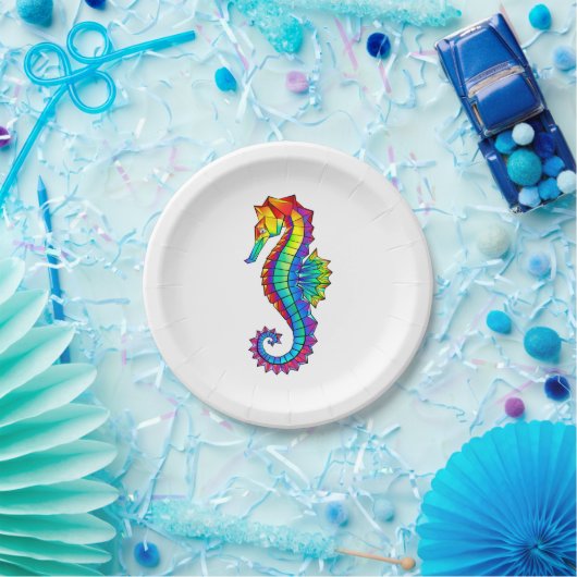 Rainbow Polygonal Seepferd Pappteller (Party)