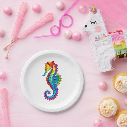 Rainbow Polygonal Seepferd Pappteller (Party)