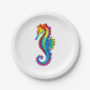 Rainbow Polygonal Seepferd Pappteller