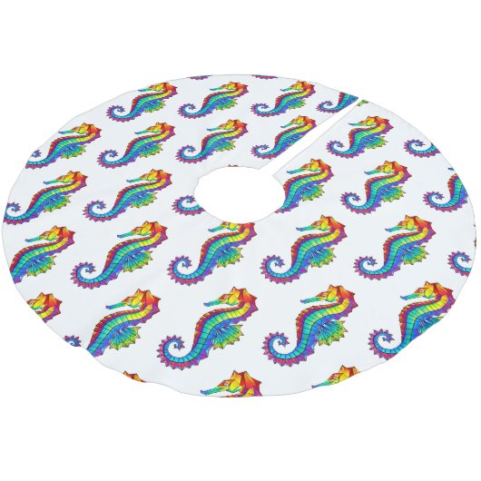 Rainbow Polygonal Seepferd Polyester Weihnachtsbaumdecke (Schrägansicht)