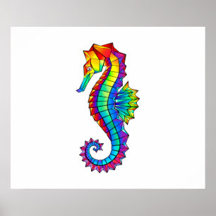 Rainbow Polygonal Seepferd Poster