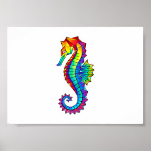 Rainbow Polygonal Seepferd Poster
