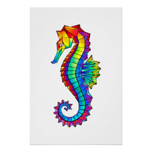 Rainbow Polygonal Seepferd Poster