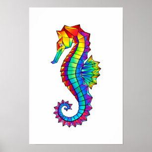 Rainbow Polygonal Seepferd Poster