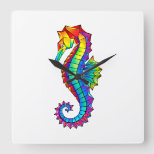 Rainbow Polygonal Seepferd Quadratische Wanduhr