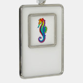 Rainbow Polygonal Seepferd Rahmen-Ornament Silber (Rechts)