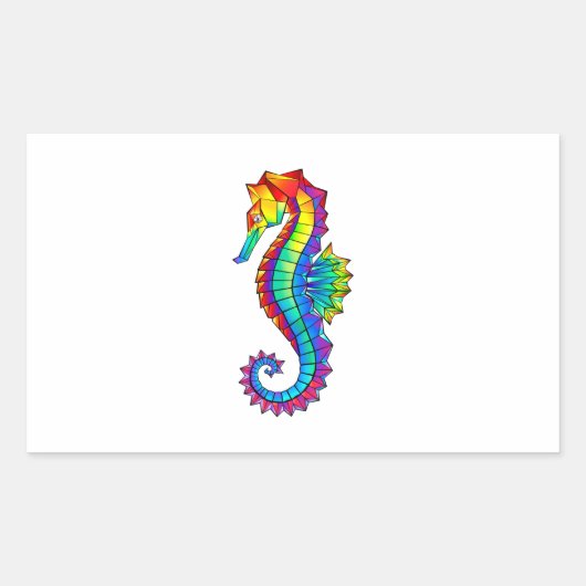 Rainbow Polygonal Seepferd Rechteckiger Aufkleber (Vorderseite)