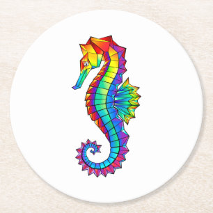 Rainbow Polygonal Seepferd Runder Pappuntersetzer